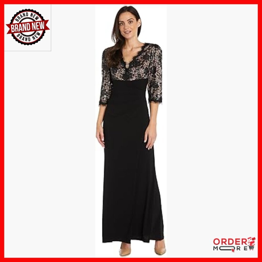 Long Formal Evening Gown with Floral Lace and Sequin Embellishments